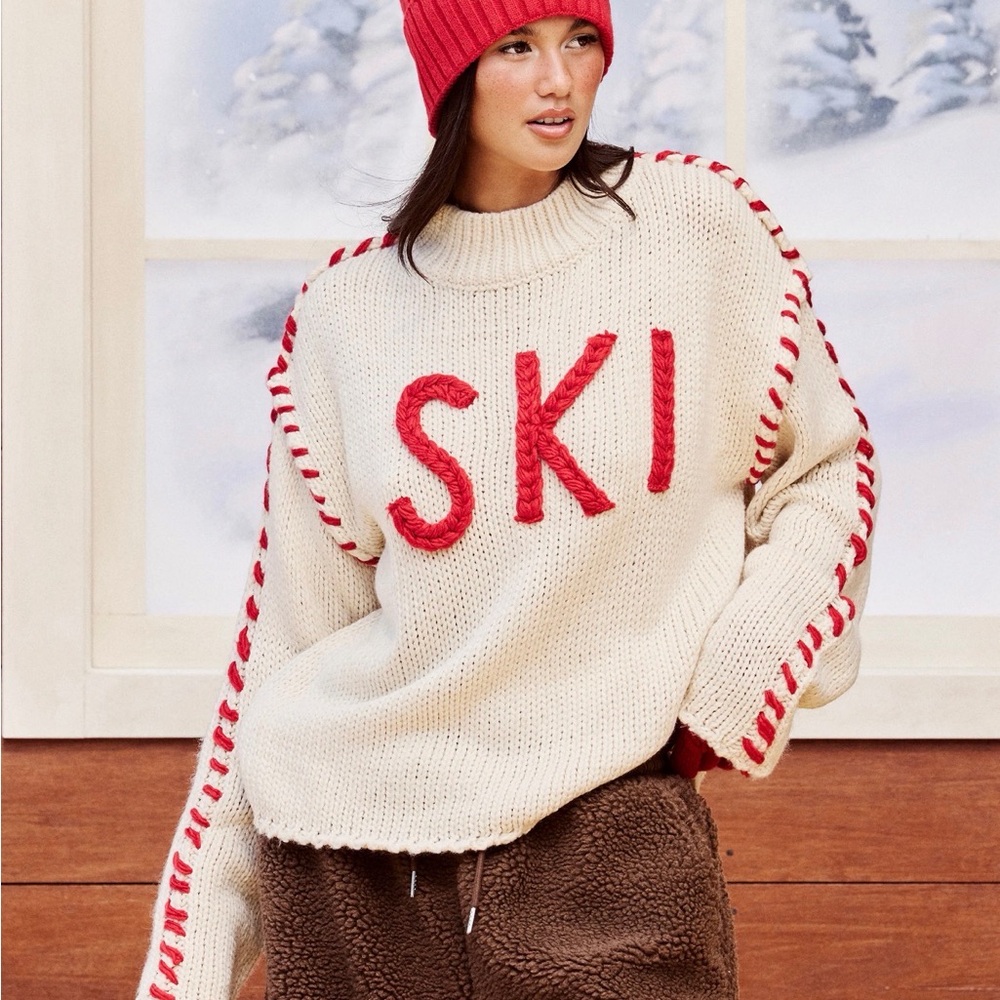 Cozy Cream and Red Ski Sweater